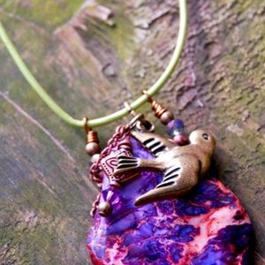 Purple Flight Bird Rock On Handmade Necklace